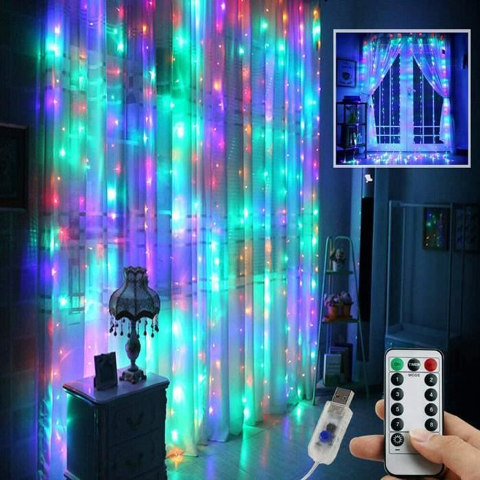 Rideau Lumineux 600 LED 6m X 3m - 8 Modes Guirlande Noël Mariage Extérieur