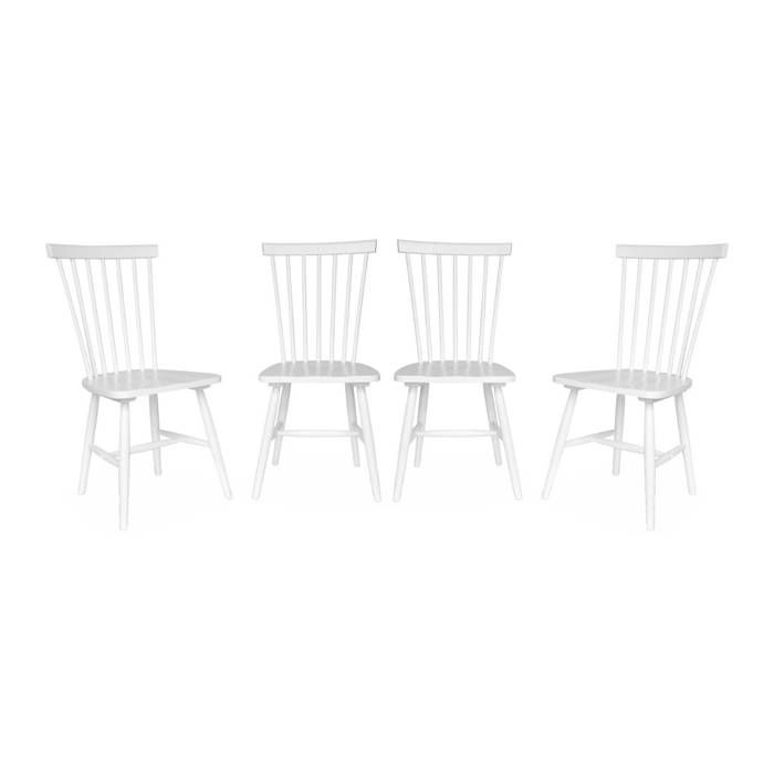Lot de 4 chaises blanches à barreaux en bois dhévéa. ROMIE. L 50.8 x P 44.2 x H 90cm Lot de 4 chaises blanches à barreaux en bois dhévéa. ROMIE. L 50.8 x P 44.2 x H 90cm