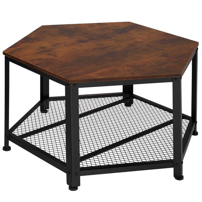 tectake table basse salon norwich en bois et acier 865 x 75 x 465 cm - bois foncé industriel