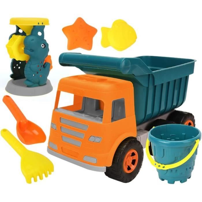 Ulikey 23 Pièces Jouets Plage Dinosaures Enfants – Moulin à Eau, Moules Sable, Pelles, Râteau, Véhicules + Sac Filet – Jeux Eau Sable Été