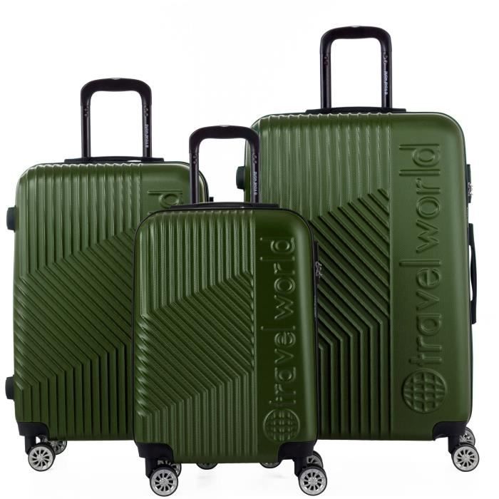 TRAVEL WORLD Ensemble de 3 Valises 55 65 75 cm Vert Kaki