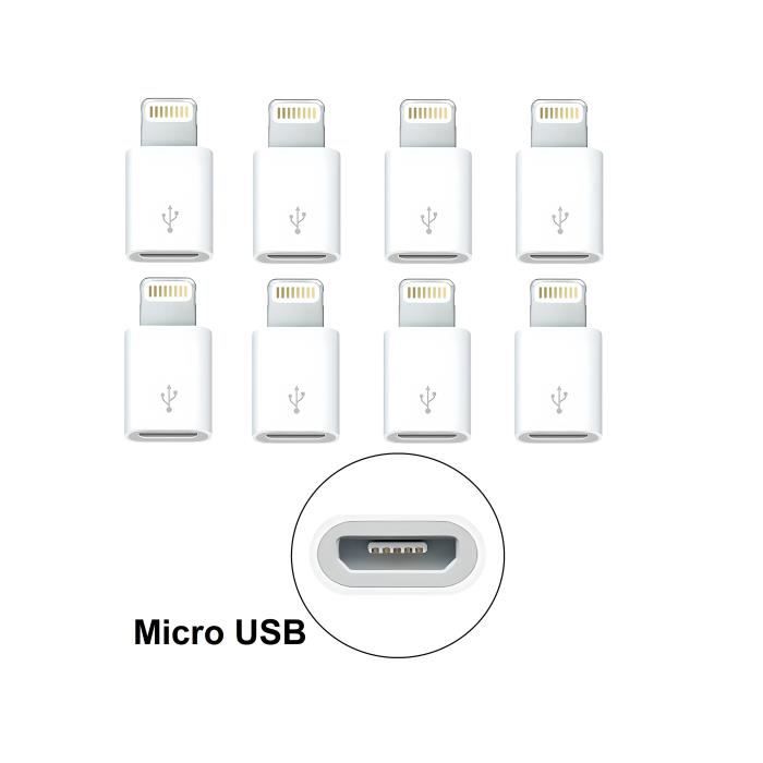 Lot 8 Adaptateurs compatible Lightning vers micro USB - Charge et synchronisation