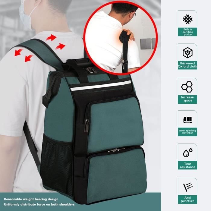 Sac à Outils 47x27x31 Cm – Fond Dur En Plastique, Tissu Oxford, 16 Poches