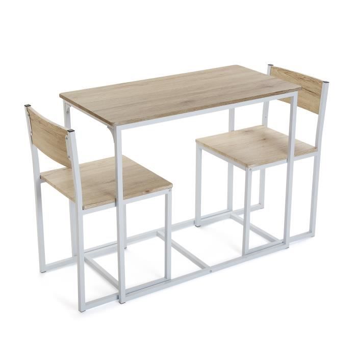 ensemble de table à manger et deux chaises basses riesa - 75 x 45 x 89 cm - ensemble 3 pièces en boit et métal - blanc - versa