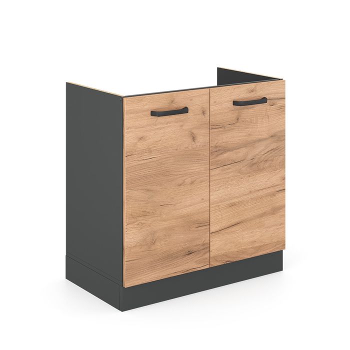 Meuble bas sous-évier R-Line 80cm sans PT Chêne de force doré/Anthracite Vicco 34949