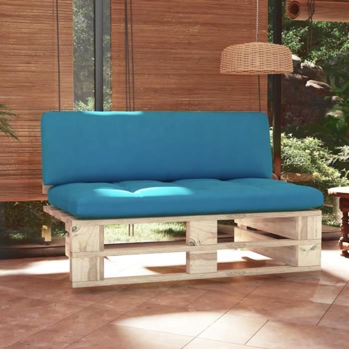 Canapé central palette de jardin bois de pin imprégné avec coussin - vue 4