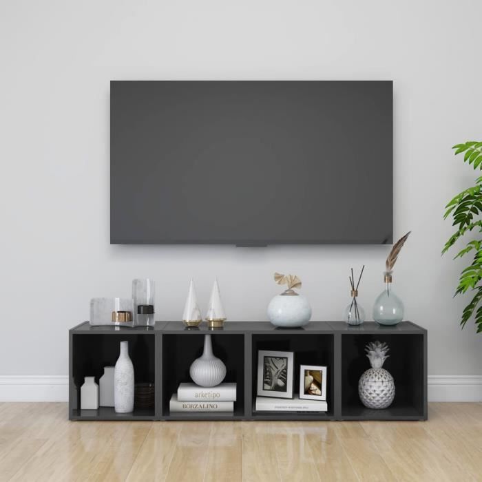 vidaXL Meubles TV 4 pcs Gris brillant 37x35x37 cm Aggloméré