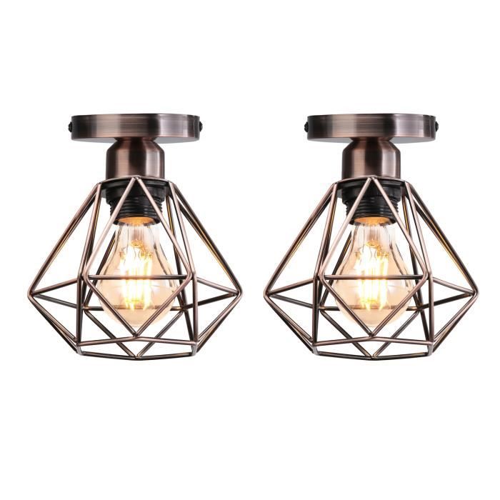 UNI Lampe de Plafond 16cm Bronze Rouge 2 Pack Plafonnier Cage Diamant en Métal Luminaire pour Chambre Couloir Salon