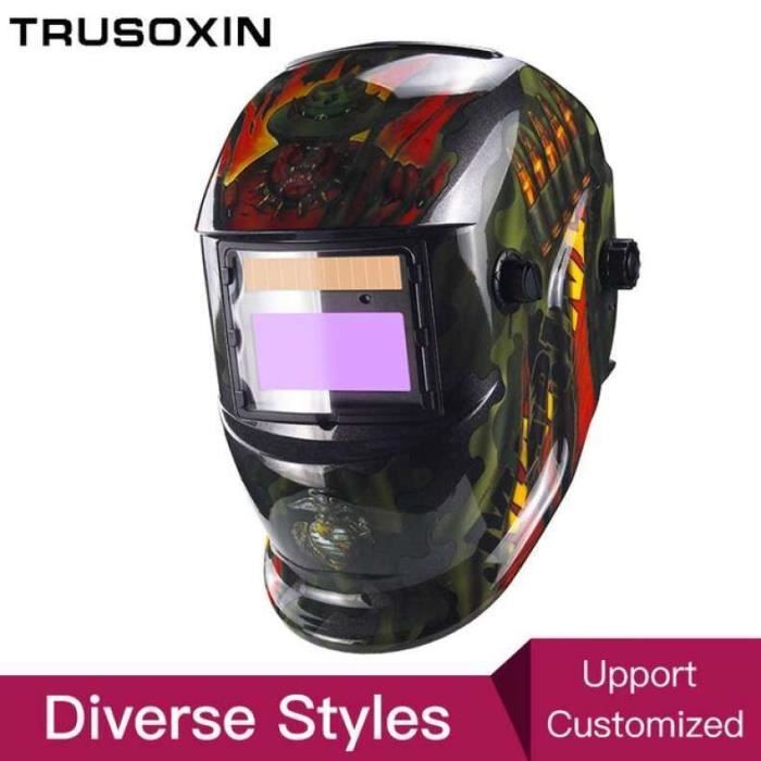 BSD Casque De Soudure à Obscurcissement Automatique – Solaire, Réglable, Large Vision, Flammes, Protection UV/IR