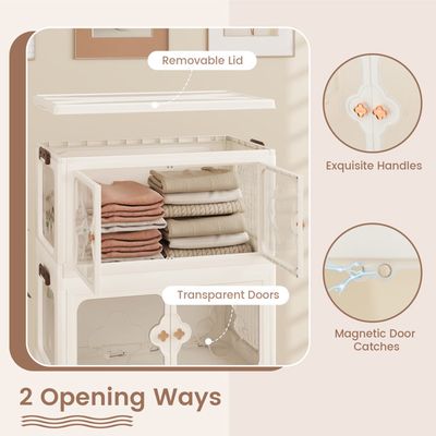 Boîtes De Rangement Empilables GOPLUS - Lot De 3, 75L Total - Avec Roulettes Et Portes Transparentes