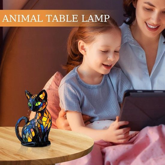 Veilleuse Chat En Résine Colorée - Lampe Rétro LED Pour Chambre, Décoration Cosy