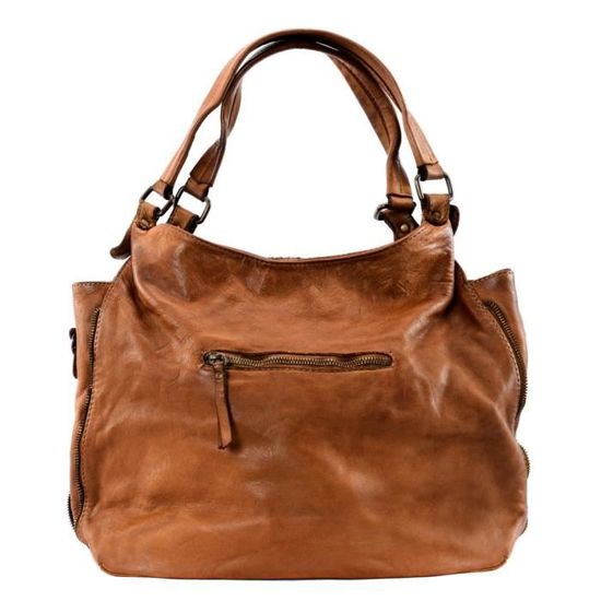 Sac main en cuir tress italien BRISBANE Cognac fonc Achat