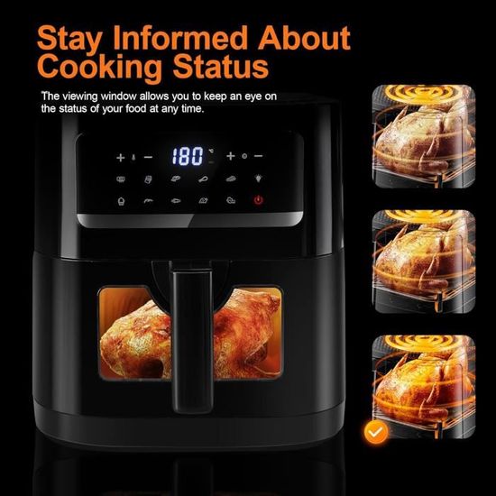 Air Fryer Avec Fenêtre Visible, Emphsism Friteuse Sans Huile 7L Avec 10