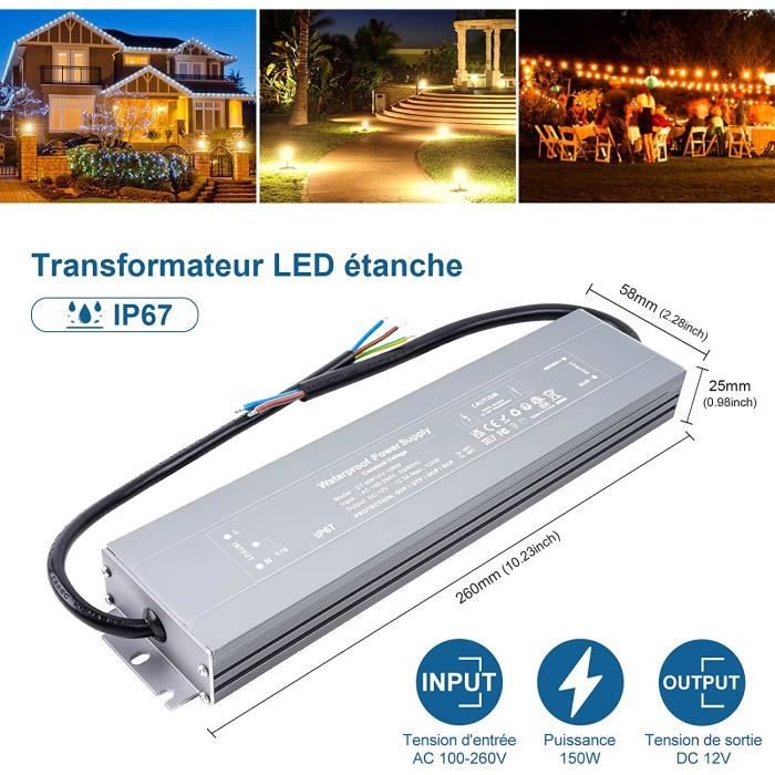 Transformateur 220V 12V 300W, 25A Alimentation LED IP67 Etanche ...