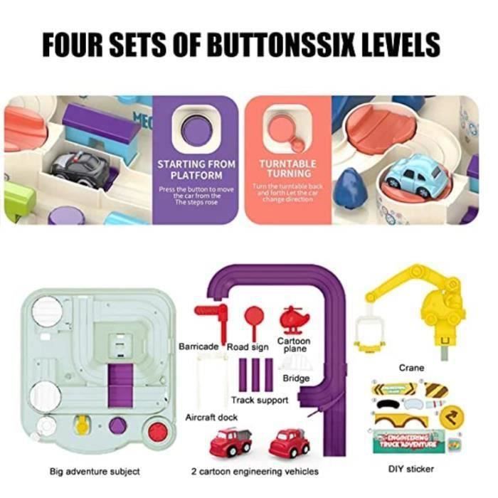 Circuit Voiture Aventure Montessori - Jouet éducatif 7 Défis Avec 4 Mini-voitures - Enfant 3-6 Ans