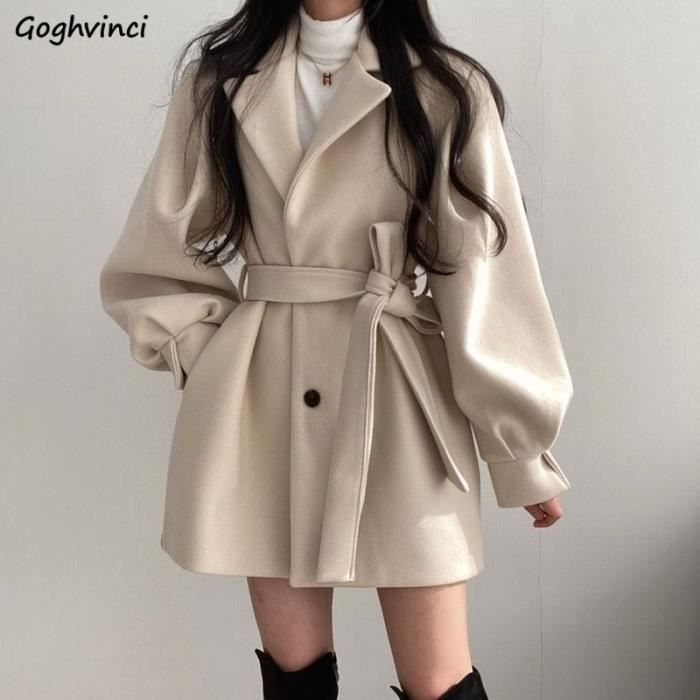 Manteau Femmes solide laine melange manteau coupe etroite ceinture manteaux femme chaud Plus coton Plus epais Type beige regular Blanc Cdiscount Pret a Porter