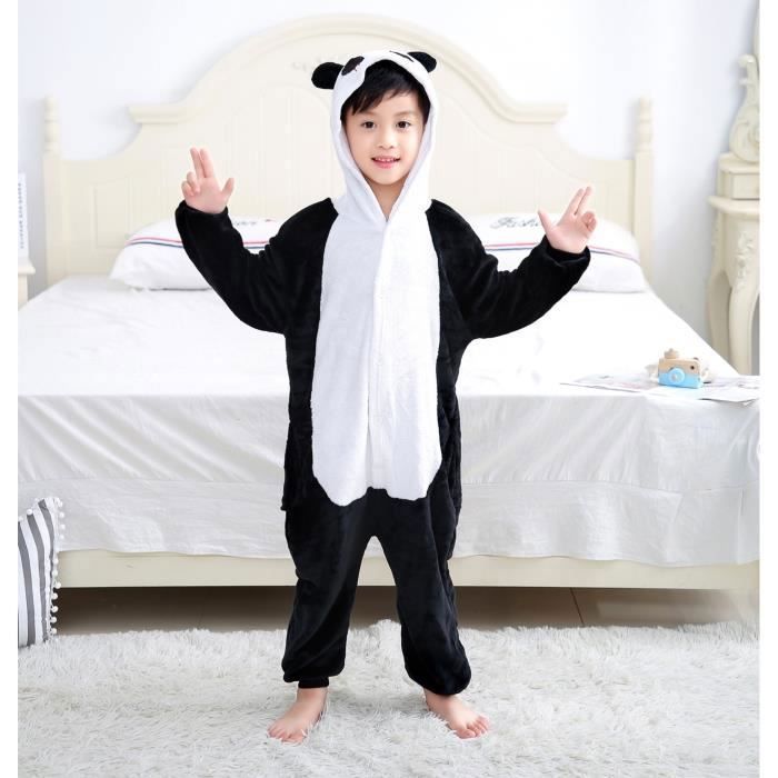 Pyjama Grenouillere Panda Cosplay Onesie en Flanelle pour Enfant FINDPITAYA Noir