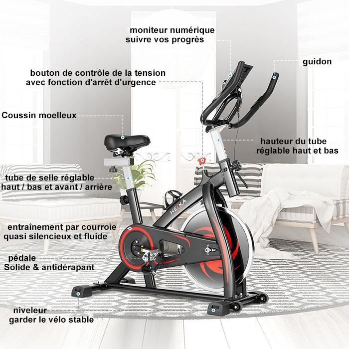Velo d Appartement HEKA Charge Max150kg Velo biking Spinning Velo Fitness Ecran LCD Resistance Hauteur Reglable Capteurs cardio Cdiscount Sport