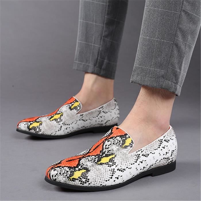 Hommes Mocassins Chaussures Lumiere Imprime Serpent Faux Cuir PU Semelles en Caoutchouc Business Ville Grande Tailles 38 48 Orange Orange Cdiscount Chaussures