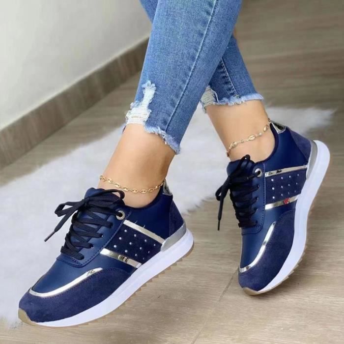 Basket cuir bleu marine femme deals