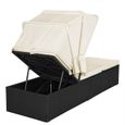 Chaise longue réglable polyrotin 195x60cm noir crème avec pare-soleil Jardin-3