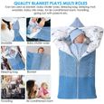 Sac de couchage bébé en coton tricoté - Gigoteuse hiver 0-12 mois avec fermeture éclair - Bleu-3
