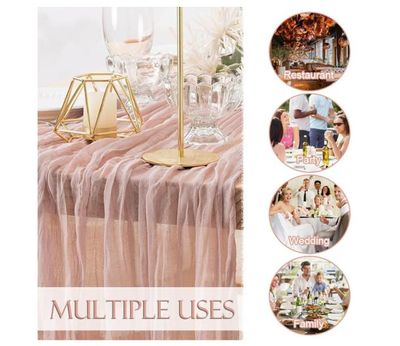 Chemin De Table En Gaze Rustique 90x300 Cm - Rose Pastel Romantique - Pour Décoration Mariage, Fête, Anniversaire, Table