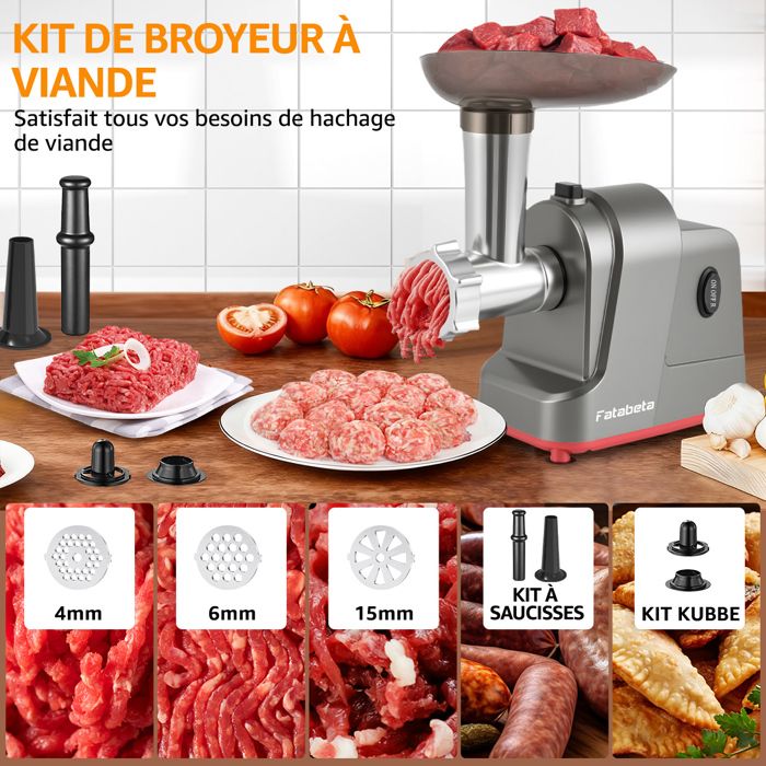 Hachoir électrique 2000W - Bol 10L Inox - 2 Vitesses - Pour Viande, Légumes, Pâte, Smoothie - Maison, Cuisine