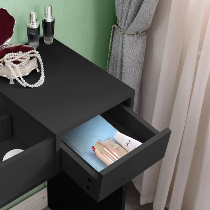 Coiffeuse noir avec Miroir ovale et Lampe LED Table de Maquillage avec  Tabouret et 2 Tiroirs Design scandinave (Noir) - Cdiscount Maison