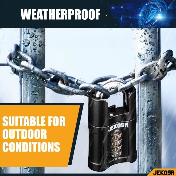 Cadenas à Code Extérieur Long Pour Portail, Abri De Jardin, Cadenas à Combinaison Longue à 4 Gros Chiffres, Serrure Combinée Noire