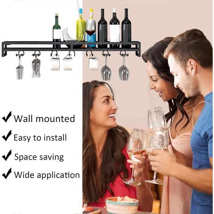 LIGUOYI Porte-Verres à Vin Mural – Support Rangement Multifonction – Fer Noir/Blanc/Or – Installation Facile – Cuisine & Bar