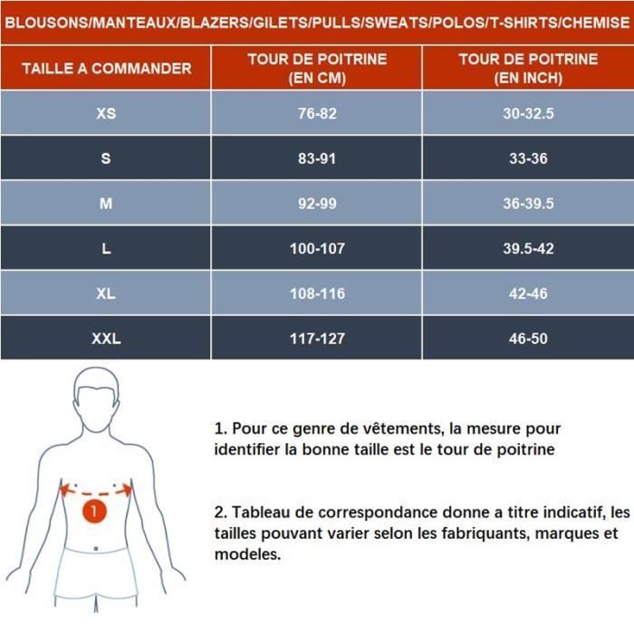 Correspondance taille 2025 t shirt homme