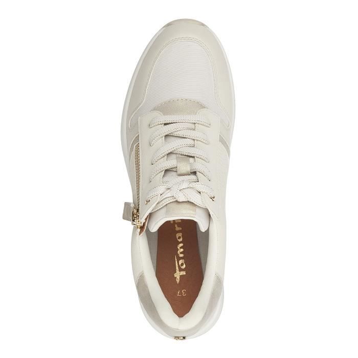 Basket Tamaris Femme Noir Or Cuir Lacets Zip Confort