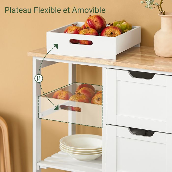 Chariot De Service SoBuy FKW75 Blanc - Desserte Cuisine à Roulettes Avec Porte 60x40x90cm