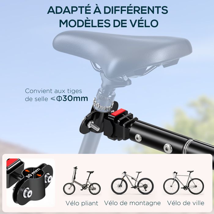 HOMCOM remorque vélo Acier 144x59x80cm Noir Cdiscount Sport - Main Image