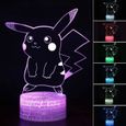 3D Pikachu Lampe Pokemon GO Veilleuse LED USB Recharge 7 Couleurs Télécommande Touch Chambre Décoration Lampe de Table Enfant Cadeau-0