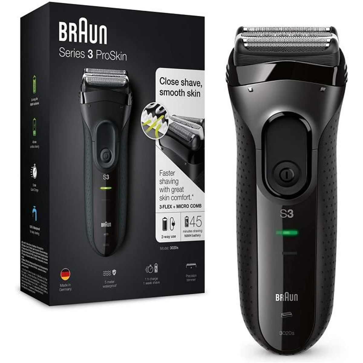 Braun Series 3 ProSkin 3020s Rasoir Électrique Homme Barbe; Noir - Cdiscount  Electromenager