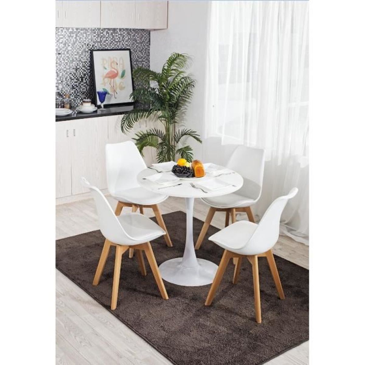 Ensemble Repas Blanc Table Ronde Chaises 4 Places Salle A Manger