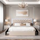 KILISKY Lit Rembourré 140x200cm avec LED et 4 Tiroirs, Lit double é avec Tête de Lit Réglable en Hauteur, avec Sommier à Lattes, Lin，beige