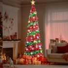 1...LIKE NO OTHER Sapin de Noël Artificiel Pliable de 150cm, Arbre de Noël Pliable Pop Up avec Lumineux LED, avec Support Pieds en Fer