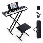 GOPLUS Piano Numérique 61 Touches Portable - Double Clavier Électronique - Écran LCD - Support et Tabouret Pliables & Réglables