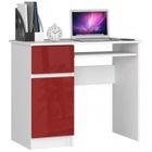 HUCOCO Bureau droit MOGO avec support clavier, 1 tiroir et 1 porte, 90x77x50 cm, rouge brillant et blanc