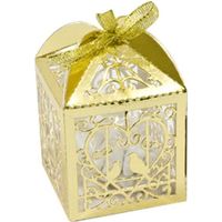 10 Boîtes en carton coeur et colombes doré métallisé 5 x 7,5 cm - Or