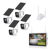 Kit vidéosurveillance 3G 4G - Caméras solaires WiFi Ultra HD 3MP - Vision nocturne - Écran LCD 10,1 pouces