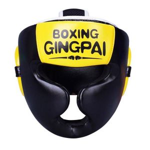 CASQUE DE BOXE - COMBAT Casque de boxe - combat,Casque de boxe en cuir PU pour enfants,protège-tête,équipement de sauna,MMA,Muay Thai- HL Black yellow