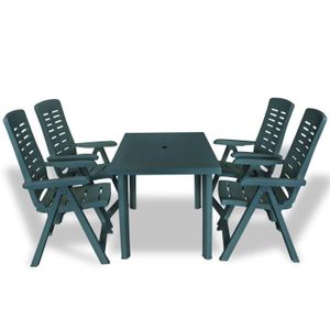 Ensemble table et chaise de jardin INGSHOP© Mobilier à dîner d'extérieur 5 pcs Plastique Vert