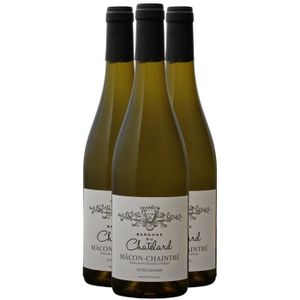 VIN BLANC Mâcon Chaintré Cuvée Les Silex Blanc 2020 - Lot de 3x75cl - Château du Châtelard - Vin AOC Blanc de Bourgogne - Cépage Pinot Noir