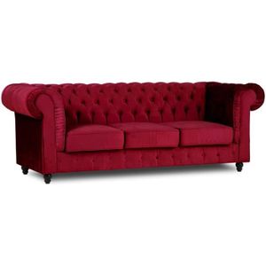 Canapé Chesterfield 3 places cuir aniline rouge bordeaux – Stefano Design