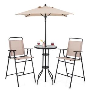 Ensemble table et chaise de jardin COSTWAY 4 PCS Salon de Jardin - Parasol, 2 Chaises