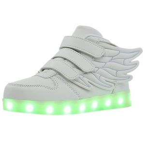 BASKET Chaussures High Top Aile Enfants Garçon Fille Basket LED Lumineuse 7 Couleurs Clignotants USB Rechargeable Mode Sport Loisirs Blanc